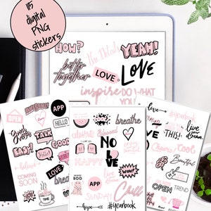 Citas motivacionales Pegatinas digitales, Pegatinas de planificador digital prerecortadas, Pegatinas de GoodNotes, Máquina Cricut, Pegatina PNG, Pegatinas de planificador