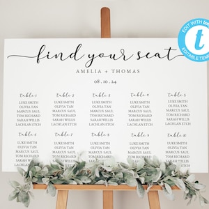 Modern Seating Chart Template, Find Your Seat, Printable Wedding Seating Chart Long Table, Wedding Reception Sign, Digital Download