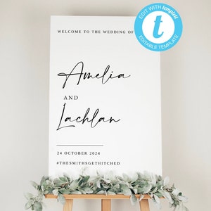 Simple Welcome Sign For Wedding, Personalised Wedding Sign, Modern Wedding Decor, Printable Sign, Minimalist Wedding Sign, Editable Sign