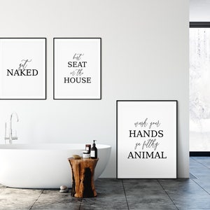 Set of 3 Bathroom Quote Wall Art Prints, INSTANT DOWNLOAD Home Decor Wall Prints, Black and White Prints