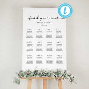 Modern Seating Chart Template, Find Your Seat, Printable Wedding Seating Chart Long Table, Wedding Reception Sign, Digital Download