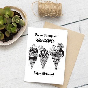 Ice Cream Birthday Card INSTANT DOWNLOAD, Ice Cream Lover Birthday Gift, Ice Cream Card for Birthday