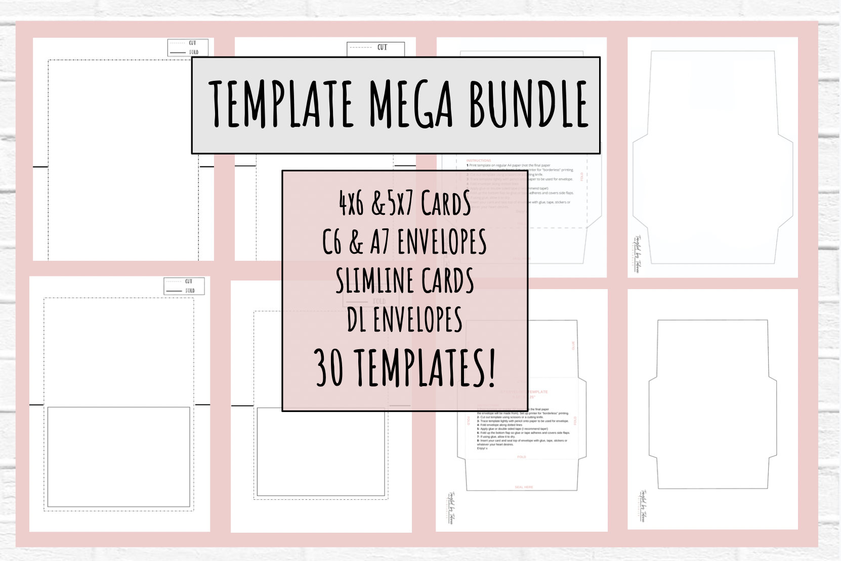 Mega Card Bundle. 5x7 and 4x6 Card Templates, C6 and A7 Envelopes