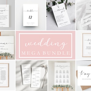Modelo de pacote de papelaria de casamento minimalista, salve a data para impressão, conjunto de convite de casamento moderno, download digital, placa de casamento personalizada