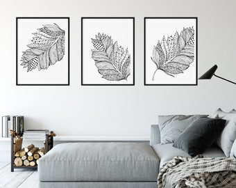 Monochrome Blätter Set: Minimalistische Pflanzen Kunst (Digitaler Download)