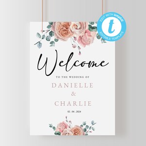 Floral Wedding Welcome Sign, Personalised Wedding Sign, Wedding Decor, Printable Wedding Sign Greenery Welcome Sign, Customised Wedding Sign