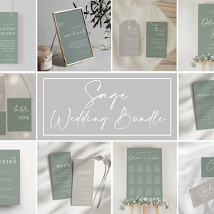 Pacote de papelaria para casamento Sage, salve a data para impressão, placas de casamento verdes, download digital, modelo de casamento, placa de casamento personalizada