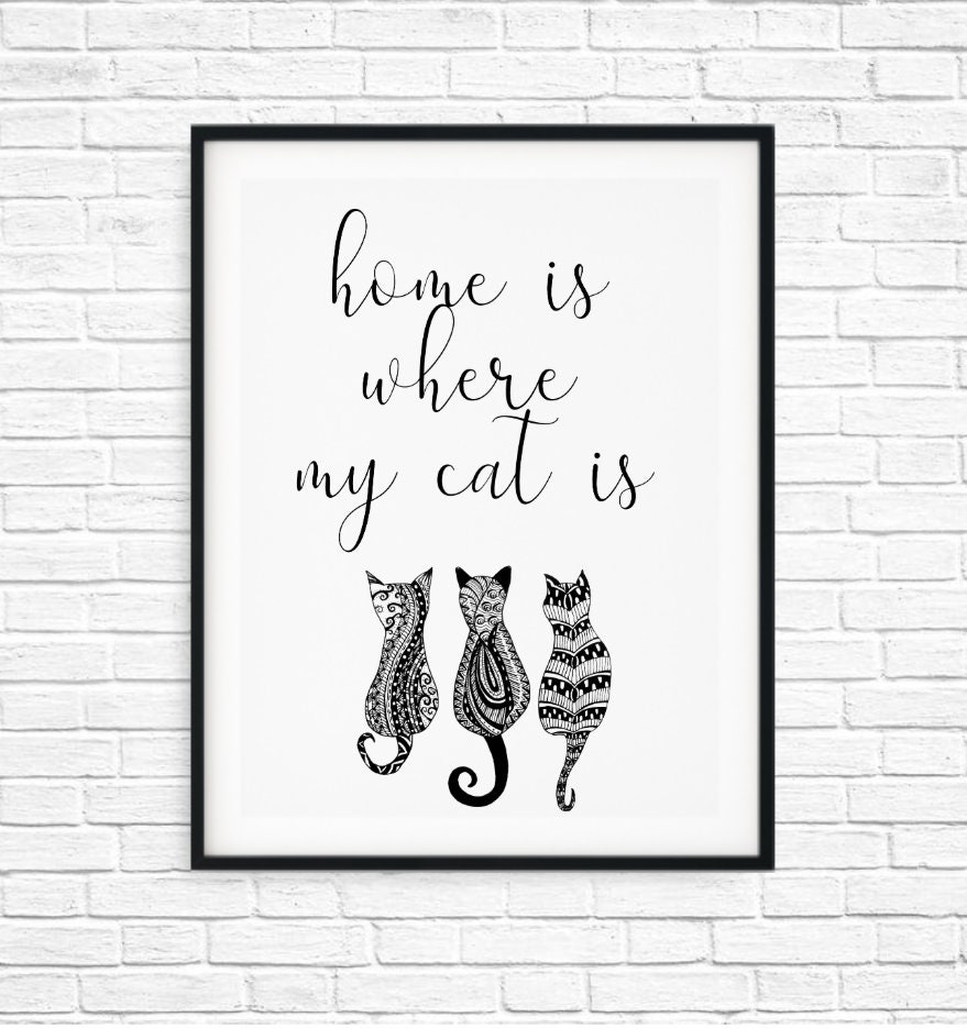 Sitting Cats Wall Art Quote Art Home Decor 'home is Etsy