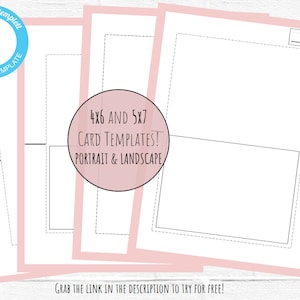 Plantillas de tarjetas 5x7 y 4x6, plantilla de tarjeta de felicitación de descarga instantánea, plantilla vertical y plantilla horizontal, plantilla de tarjeta DIY