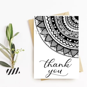 Biglietto di ringraziamento, Mandala Card, Mandala Biglietto di ringraziamento, DOWNLOAD ISTANTANEO Qualsiasi occasione Card, Mandala Zentangled, Mandala Grazie, Carta Semplice