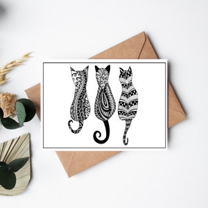 3 Cats Printable Greeting Card, Card for Cat Lover, DIY Cat Card, Simple Cat Card, Cat Lover Gift, Cat Card Template, Crazy Cat Lady Card