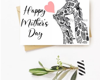 Muttertagskarte, Giraffenkarte, Muttertagsgiraffenkarte, Giraffen-Grußkarte, Karte für Mama, Karte für Mama, Zentanlged Karte Download