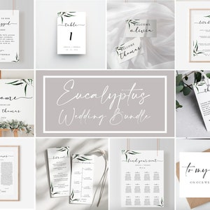Modelos de casamento de eucalipto, mega pacote de casamento, pacote estacionário de casamento, estacionário de casamento com vegetação, suíte de convites de casamento