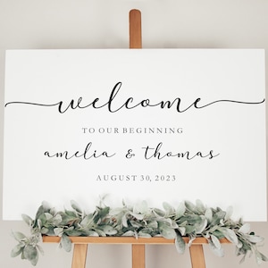 Welkom bij ons begin teken sjabloon, gepersonaliseerd teken, bruiloft welkom teken, bruiloft snijden bestand, Silhouette Cameo Cricut bestand, bewegwijzering