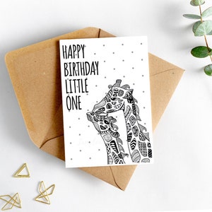 Giraffe Birthday Card, 1st Birthday, Kid&#39;s Giraffe Card, Card for Grandchild, 2nd Birthday Card, Happy Birthday Little One, Giraffe Birthday