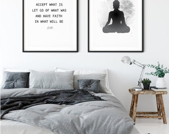 Konsttryck med Buddhastaty: Svartvit minimalistisk dekor (digital nedladdning)