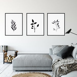 Botanical Leaves Set Of 3 Printables, Minimalist Boho Plants, Floral Line Art Wall Decor, Digital DOWNLOAD Print, Bedroom Wall Art Prints