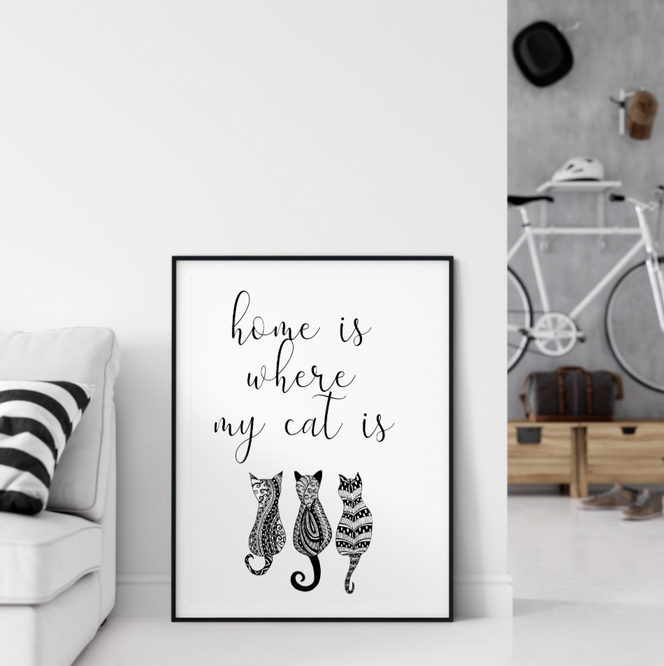 Sitting Cats Wall Art Quote Art Home Decor 'Home is Etsy