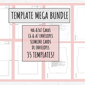 Mega Card Bundle, 5x7 and 4x6 Card Templates, c6 and A7 Envelopes, Envelope Templates, Slimline Cards, Greeting Card Template, DIY Envelopes