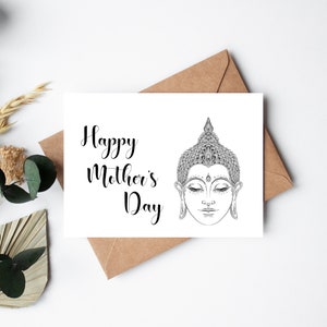 Tarjeta del día de la madre, tarjeta de Buda, tarjeta del día de la madre de Buda, tarjeta de estilo de meditación, tarjeta del día de la madre de yoga, descarga instantánea, tarjeta simple