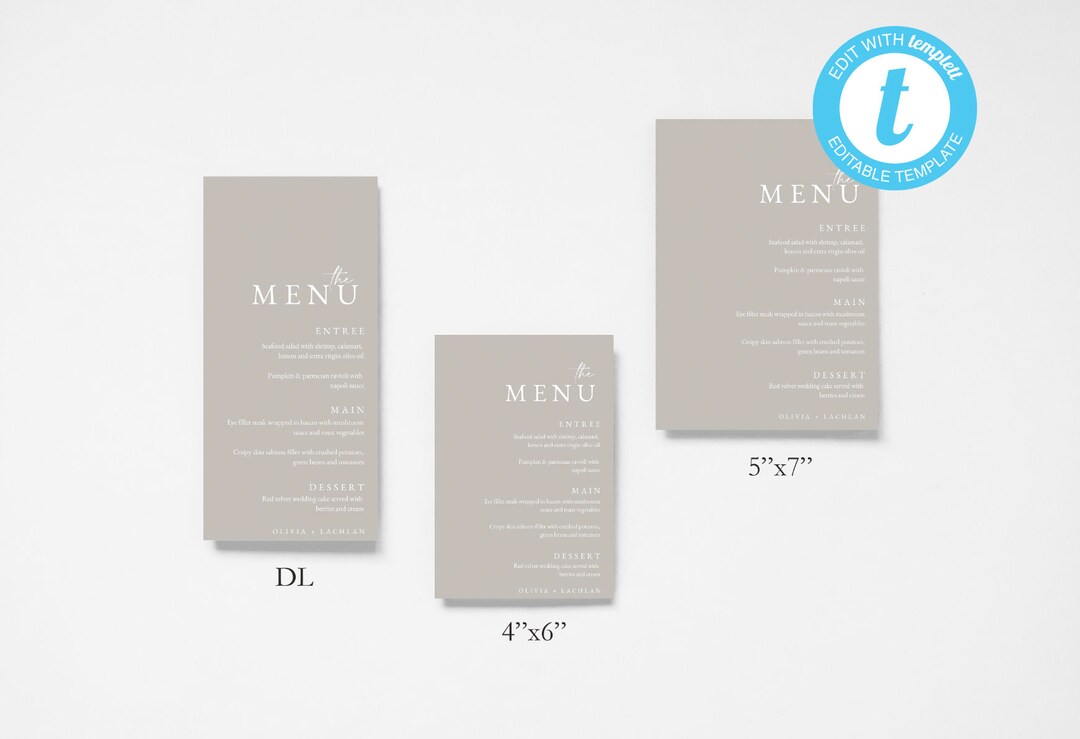 Beige Wedding Menu Template: Minimalist Style (digital Download) - Etsy