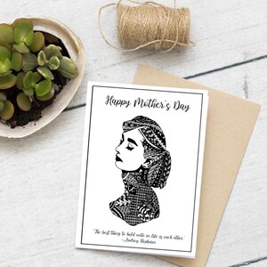 Tarjeta del día de la madre, tarjeta de Audrey Hepburn, tarjeta del día de la madre de Audrey Hepburn, tarjeta del día de la madre simple, tarjeta monocromática, descarga instantánea