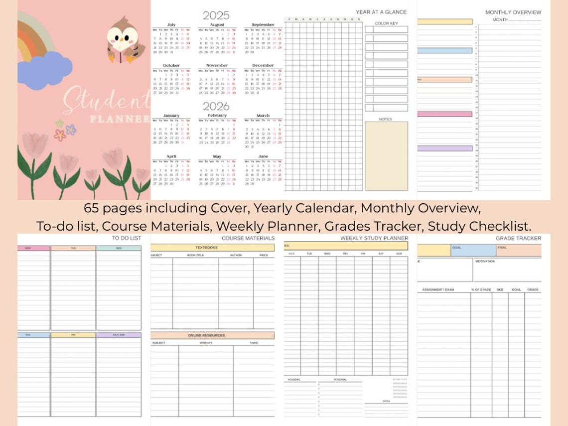 Student Planner Template 2025-2026 | Academic Planner, College ...