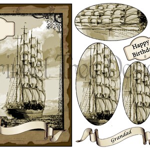 Galleon Sailing Ship Printable Card Toppers - Etsy