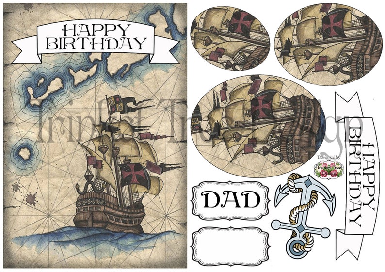 Galleon Sailing Ship Printable Card Toppers - Etsy