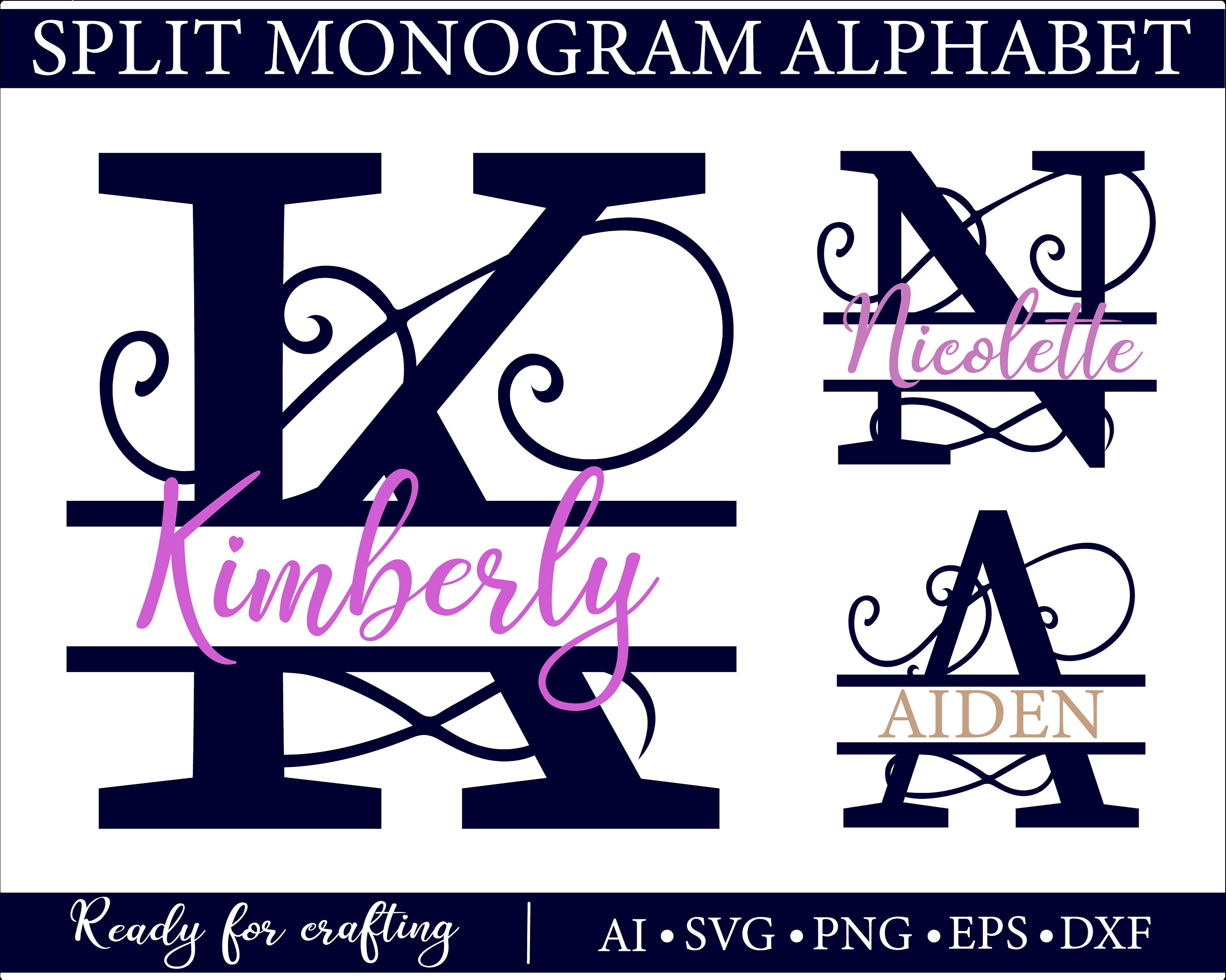Split Monogram Letters Svg Monogram Frame Alphabet Svg Files - Etsy