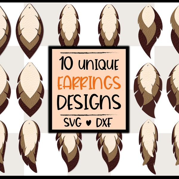 Feather earring bundle svg, Earring template, Svg files for cricut, Earring cut file