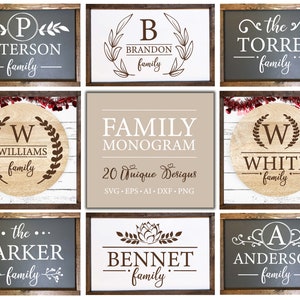 Familienname Monogramm svg Bundle, Flourish Split Monogramm, Svg Dateien für Cricut