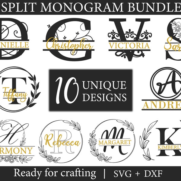 Flourish Split Monogram Svg Bundle, Svg files for cricut