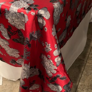 Satin Tablecloth Overlay SET, tablecloth, Rectangular 6&#39; buffet Table , wedding table cloth, Red, Black Gray shiny