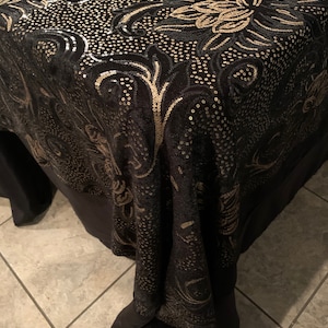 Gorgeous Black, Gold, Velvet, shimmery, shiny. Tablecloth Overlay SET, Sparkly Overlay, Rectangular 6&#39; buffet Table , Wedding table cloth,