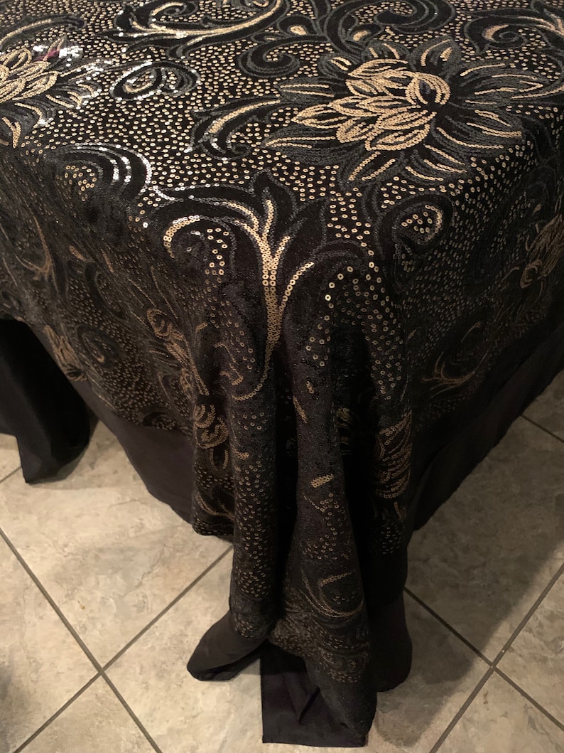 Black, Gold, Velvet, Shimmery, Shiny. Tablecloth Overlay SET