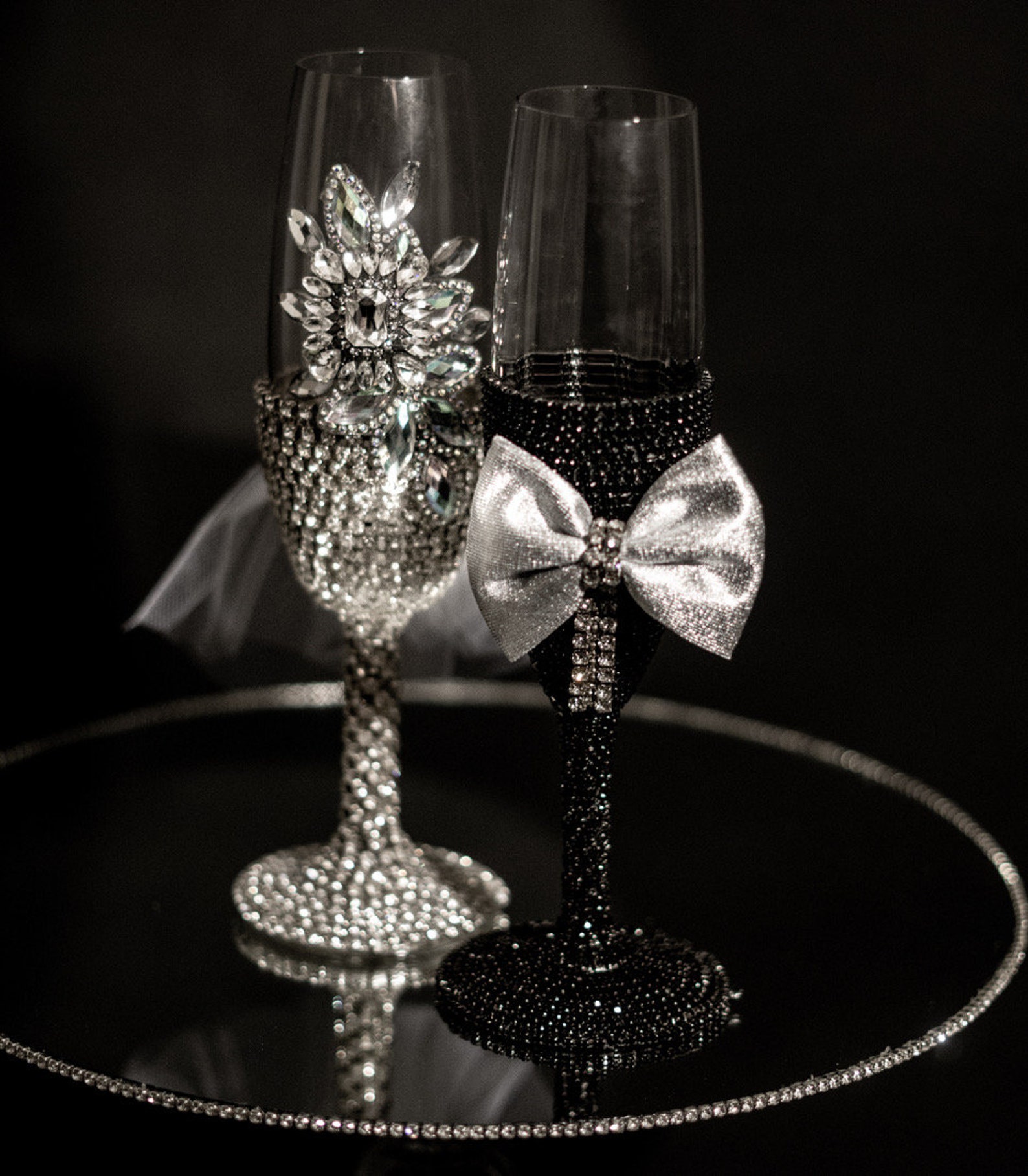 Rhinestone Toasting Flutes Wedding Flutes Bride and Groom Etsy