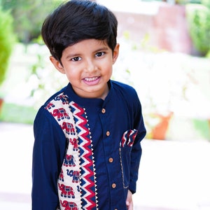 Boys ready to wear pure cotton royal blue ethnic Kurta Pajama