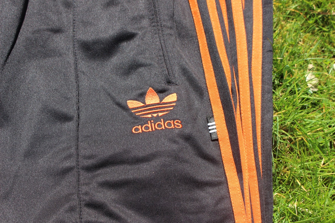 Adidas Original tracksuit bottoms black with orange stripes | Etsy