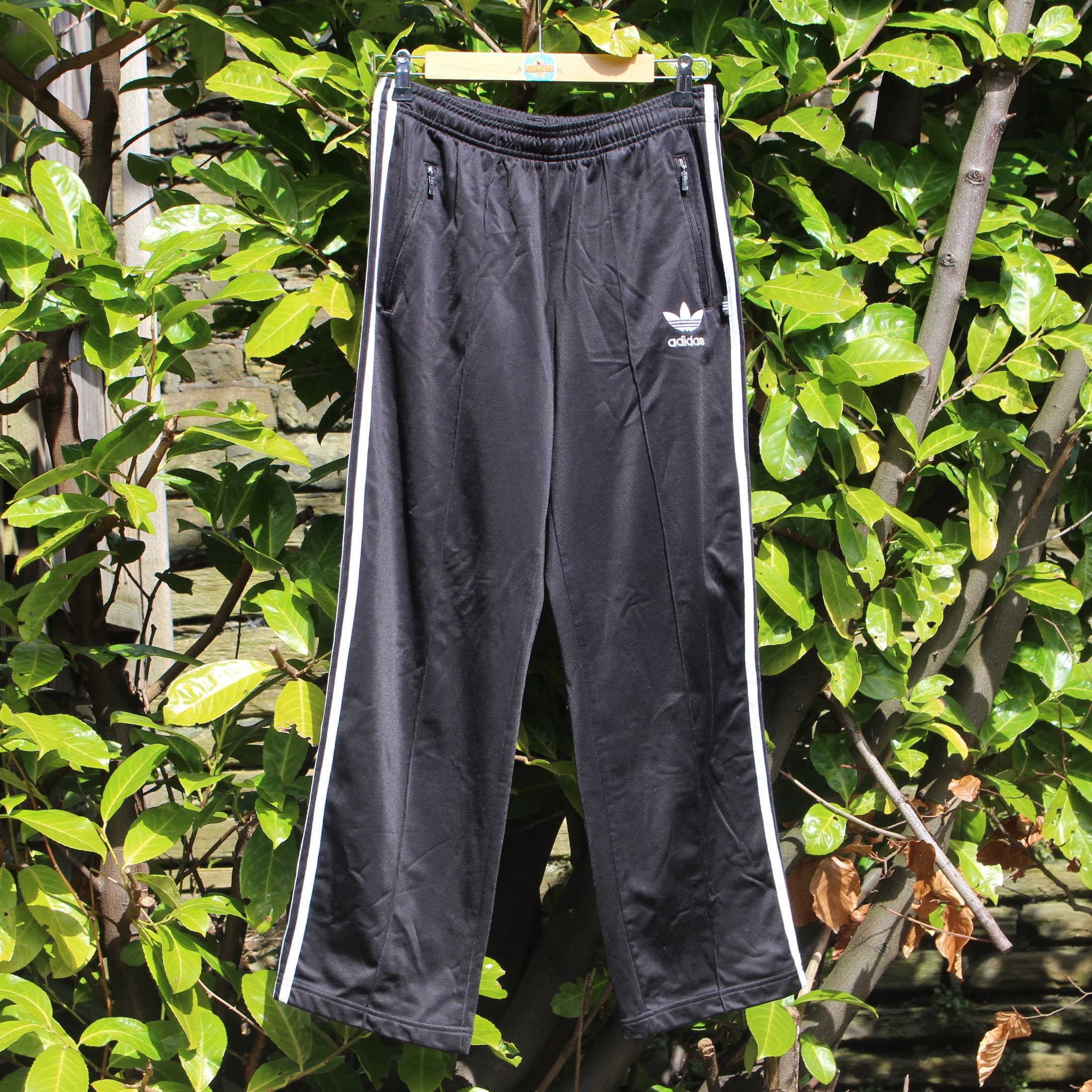 Adidas 80s tracksuit bottoms black with white stripes | Etsy