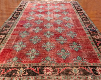 6.3x9.9 FT Hand-Knotted Vintage Turkish Rug Large Antique Oushak Rug Handmade Traditional Floral Middle Eastern Carpet