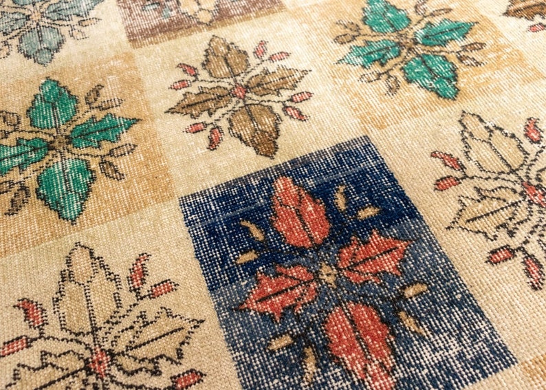 6.5x9 FT Hand-Knotted Vintage Turkish Rug Large Antique Oushak Rug Handmade Traditional Floral Middle Eastern Carpet zdjęcie 5
