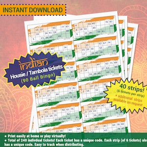 Indian Tambola Housie tickets | Christmas New Year Celebration printable game | Desi Bingo online virtual activity idea Zoom Whatsapp Skype