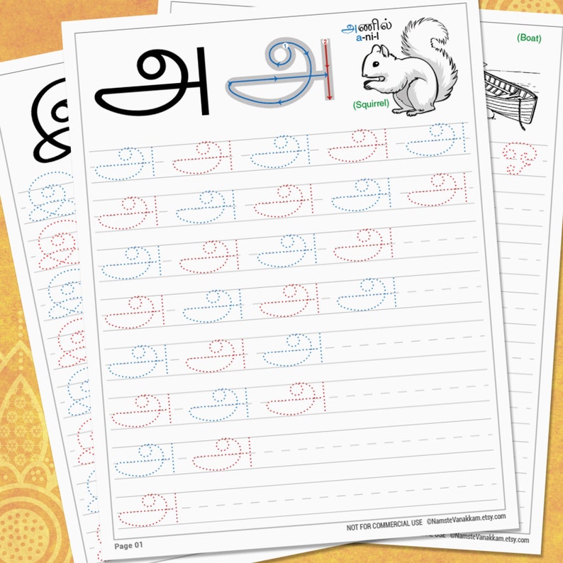 tamil alphabets vowels worksheets learn language kids etsy