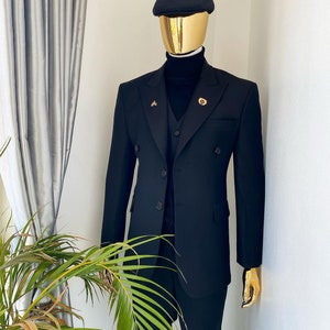 Dark Navy Peak Lapel Peaky Blinders Suits Custom (Peaky Blinders Custome)