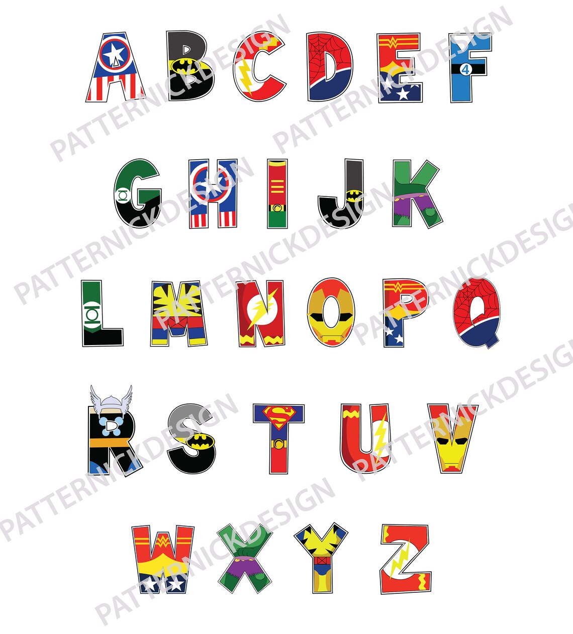 Avengers Alphabet Letters Poster Kids room Nursery wall art Etsy