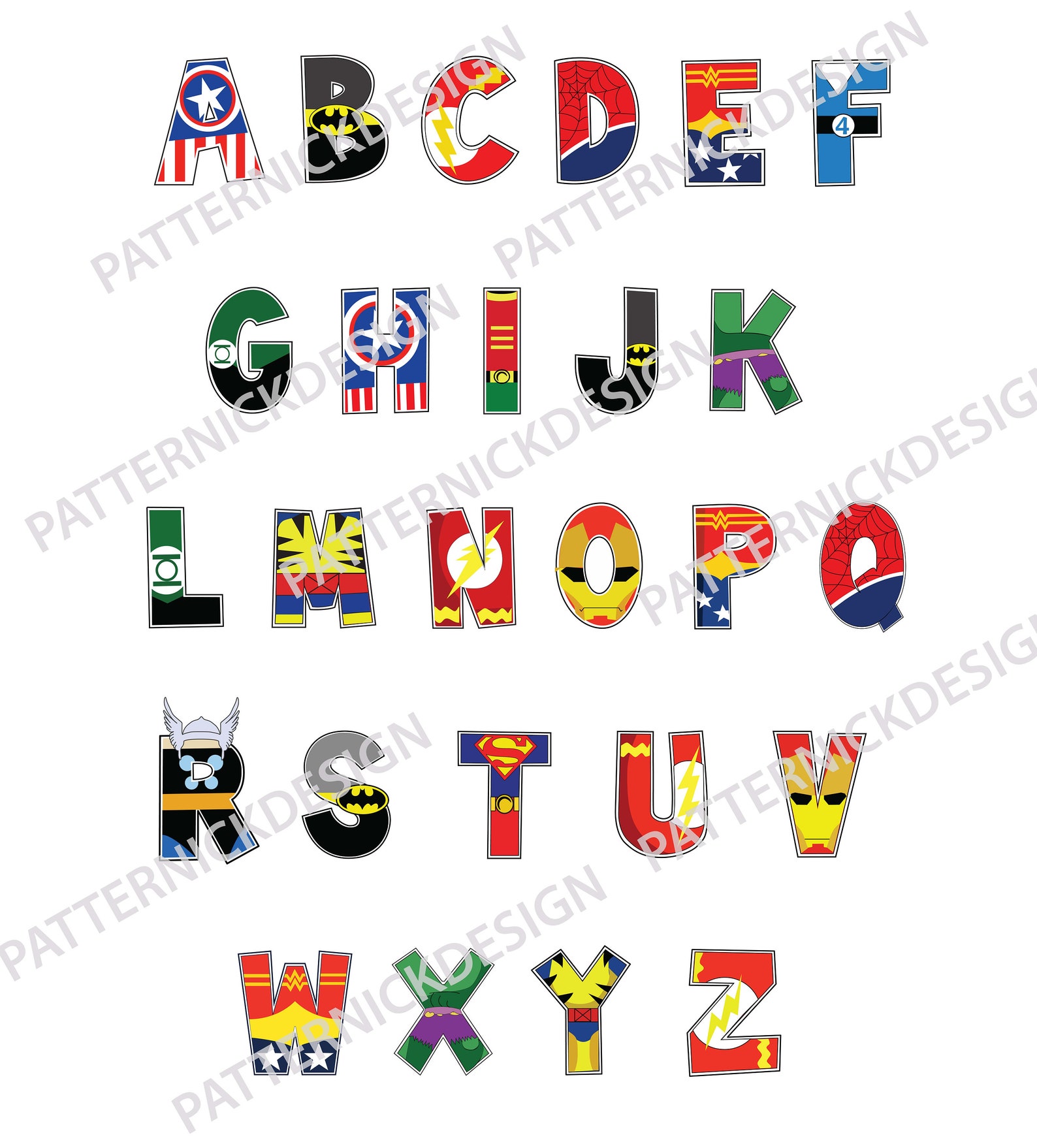 Avengers Alphabet Letters Poster Kids room Nursery wall art | Etsy