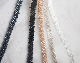 0.6cm wide beaded lace trim beads trimming for sash, headband wedding decor bridal party evening dance costume emblishment