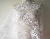 pure white Bridal lace fabric, big white embroidery tulle lace applique for bridal wedding dress supplies accessories