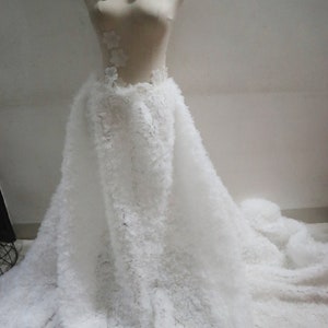 off white 3D flowers ruffled lace fabric, 3D tulle pleated rose faric bridal wedding gown accessories sewing, photography background